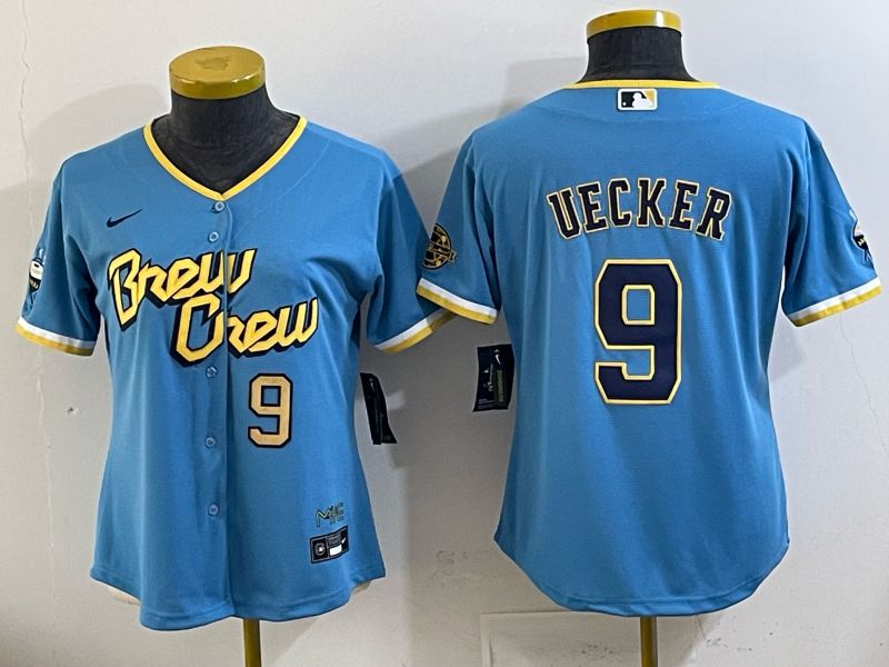 Youth 2025 Milwaukee Brewers #9 Uecker Light blue City Edition Nike MLB Jersey 01->youth mlb jersey->Youth Jersey